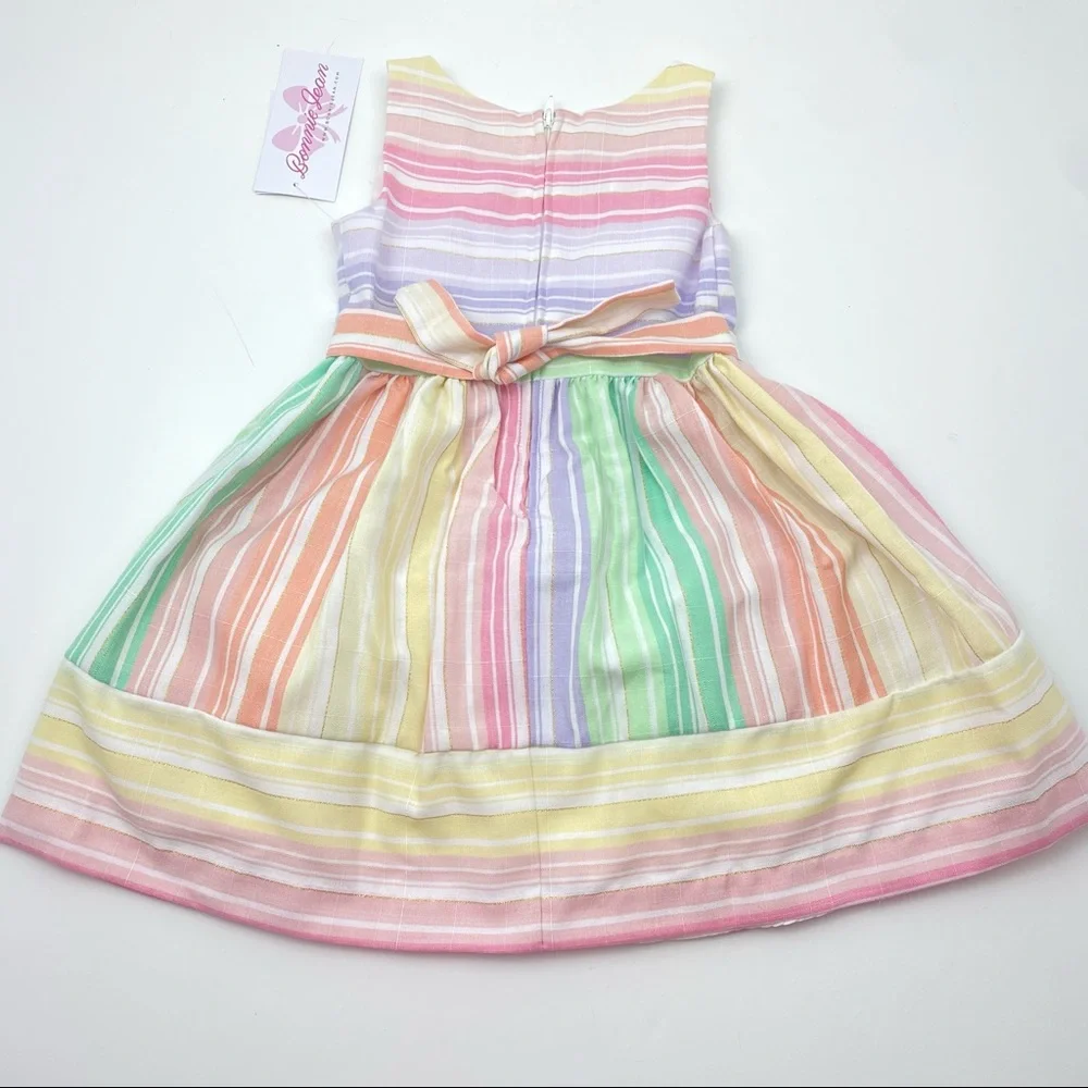 BONNIE JEAN Toddler Little Girls Striped Linen Spring Dress NWT - Picture 12 of 12